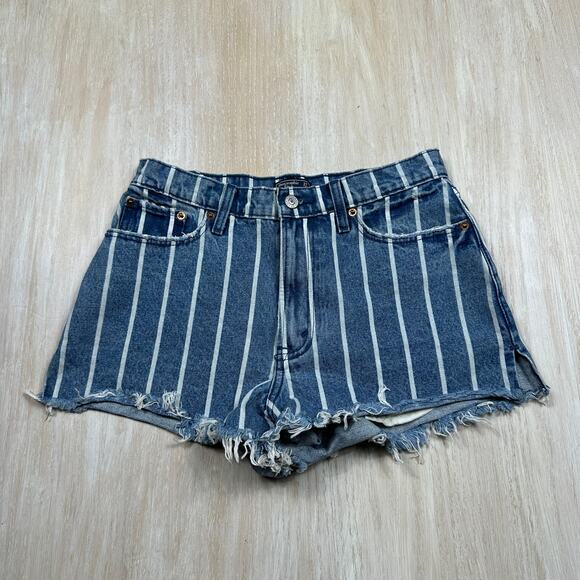 NWT Abercombie & Fitch Annie High Rise Short Stripe Casual Denim Jean Shorts 27 - Picture 1 of 16